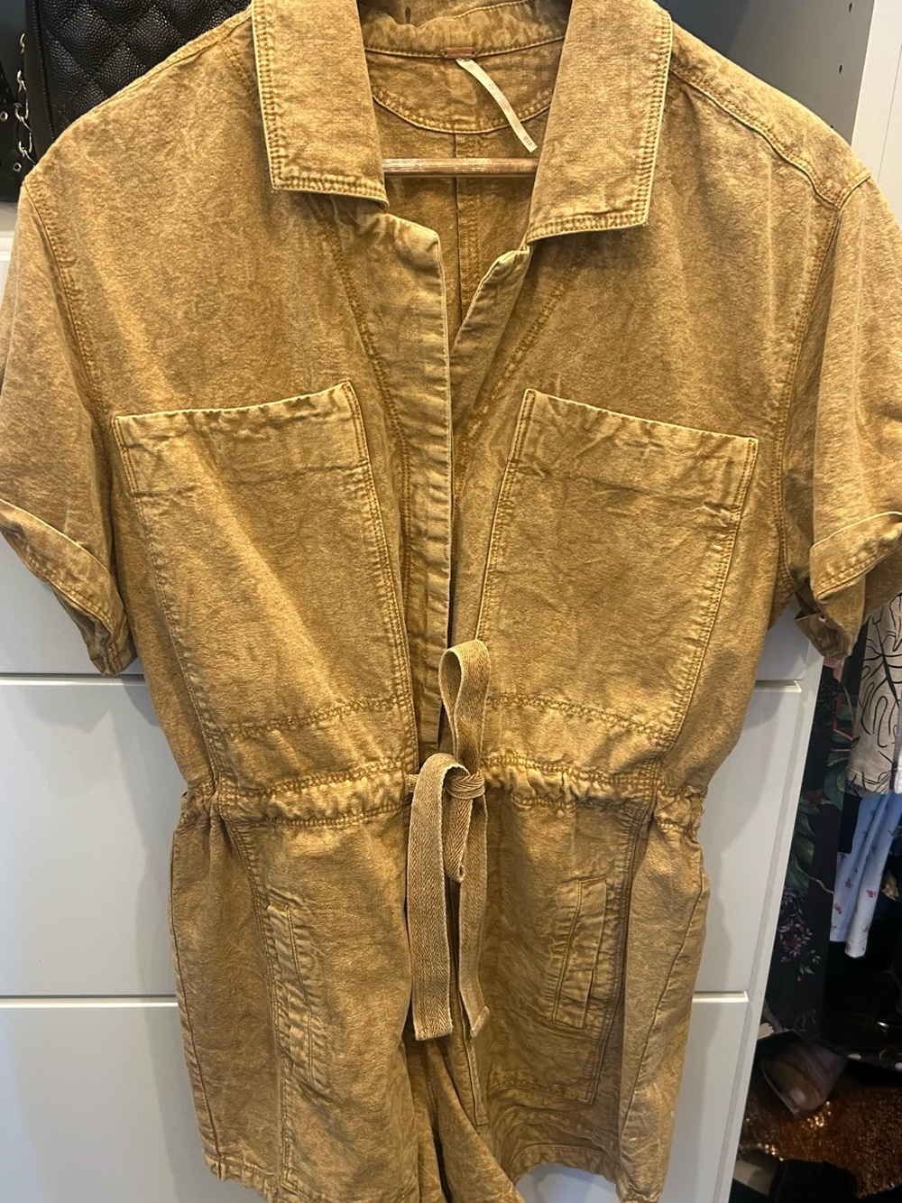 Free People Washed Tan Utility Romper